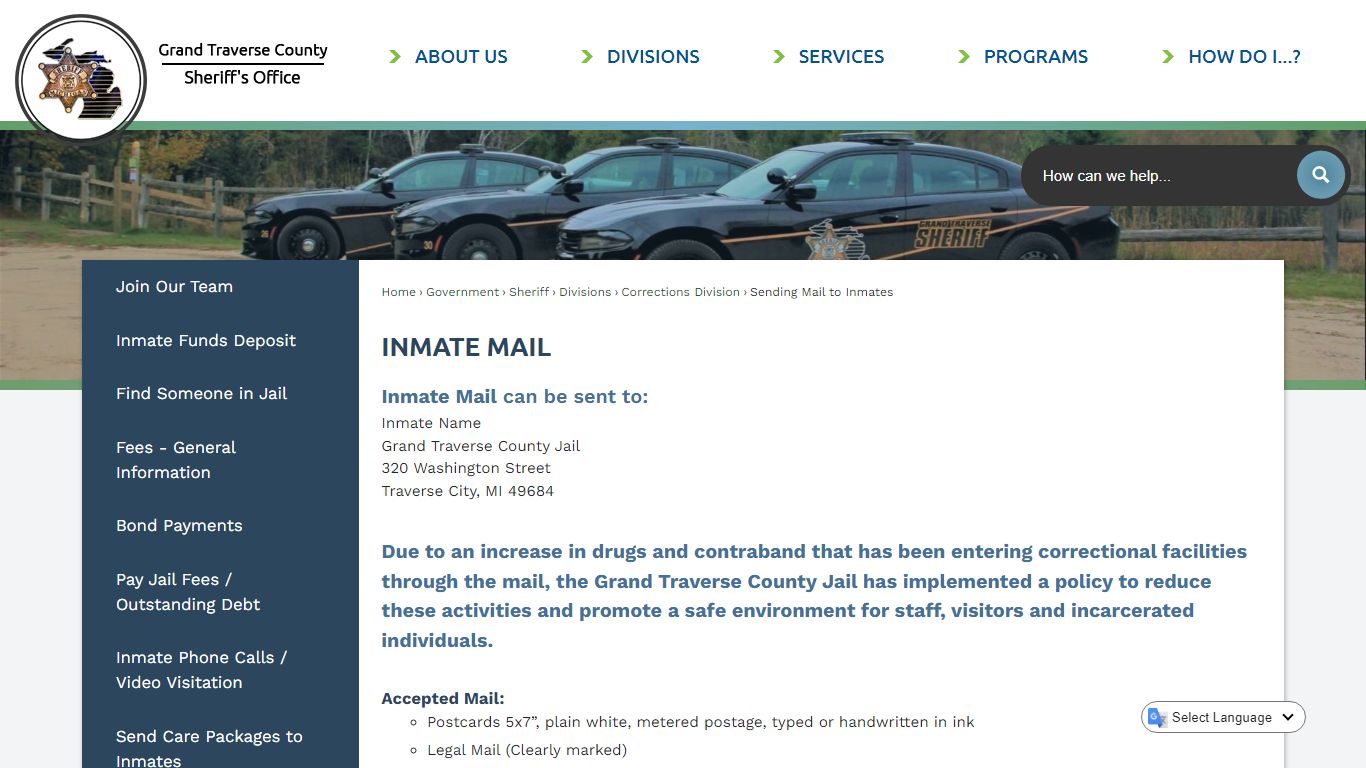 Inmate Mail | Grand Traverse County, MI